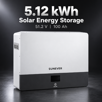 SUNEVER 5kWh Wandmontierte LiFePO4 Solarenergiespeicherbatterie	 51,2V 100Ah für Solarbatteriespeichersysteme