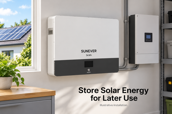 SUNEVER 5kWh Wandmontierte LiFePO4 Solarenergiespeicherbatterie 51,2V 100Ah für Solarbatteriespeichersysteme