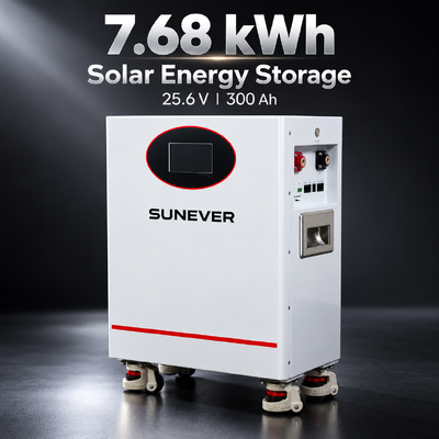 SUNEVER 7,68kWh 25,6V 300Ah LiFePO4 Lithium Solarbatterie für Heimspeicher und netzunabhängige Notstromversorgung